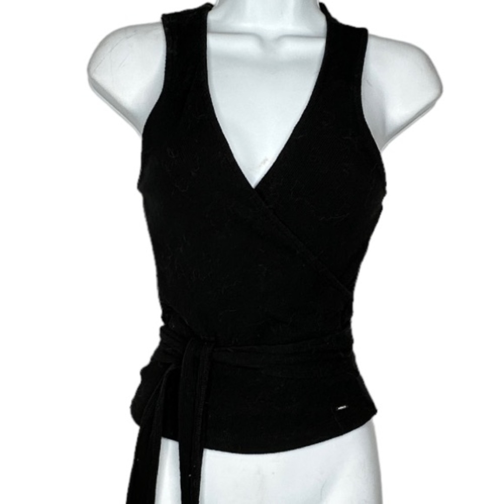 Guess Black Ribbed Wrap-Around Top